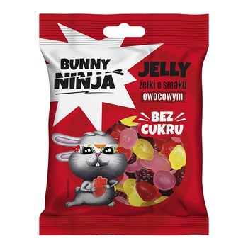 Bunny Ninja, żelki o smaku owocowym bez cukru, 75 g