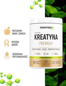 Essensey Kreatyna Premium, proszek, smak zielonego jabłka, 500 g