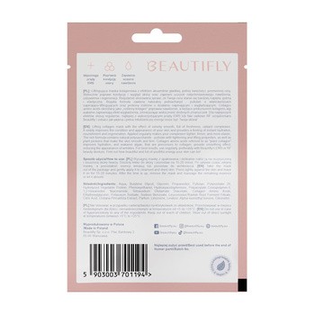 Beautifly Collagen Beauty Mask, wygładzająca maska kolagenowa w płachcie, 1 szt.