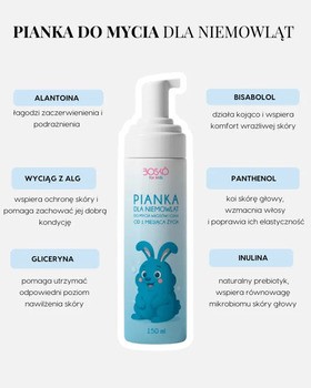 Bosko Cosmetics, pianka dla niemowląt do mycia włosów, ciała od 1 miesiąca, 150 ml