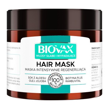 Biovax, intensywnie regenerująca maseczka do włosów słabych, wypadających, 250 ml