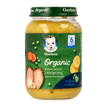 Gerber Organic, obiadek bukiet jarzyn z cielęcinką i ziemniaczkami, 6 m+, 190 g