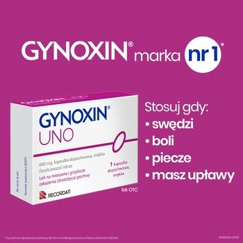 Gynoxin Uno, 600 mg, kapsułki dopochwowe, miękkie, 1 szt.
