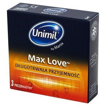 Unimil Max Love, prezerwatywy nawilżane opóźniające wytrysk, 3 szt.