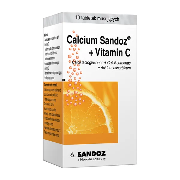 Calcium-Sandoz + Vitaminum C 260mg wapnia + 1000mg witaminy C 10 tabletek [SANDOZ]