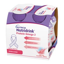 Nutridrink Protein Omega 3, płyn rześki smak truskawkowo-malinowy, 4 x 125 ml