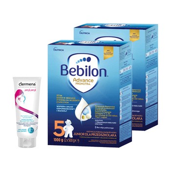 Zestaw 2x Bebilon Advance Pronutra 5, Junior dla przedszkolaka, proszek, 1000 g + Dermena Mama, nawilżający balsam do ciała, 200 ml