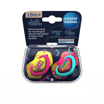 Canpol Babies, smoczek silikonowy, symetryczny, Neon Love, 18 m +, pink, 2 szt.