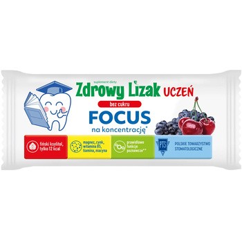 Zdrowy Lizak Uczeń Focus, bez cukru, smak wiśniowo-jagodowy, display, 40 szt.