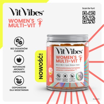 Vit Vibes Women's Multi-Vit, żelki, smak pomarańcza-mango, 60 szt.