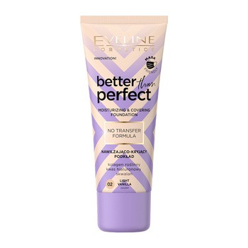 Eveline Cosmetics Better Than Perfect, nawilżająco-kryjący podkład z formułą No Transfer, 02 Light Vanilla, 30 ml