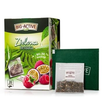 Big-Active, Zielona herbata w torebkach z maliną i marakują, 30 g (1,5 g x 20 szt.)