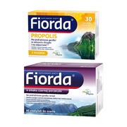 Zestaw Fiorda Propolis, pastylki do ssania, smak miodu i propolisu, 30 szt. + Fiorda, pastylki do ssania o smaku czarnej porzeczki, 60 szt. https://azcdn.doz.pl/image/d/product/447b3ac6-scale-180x180.png