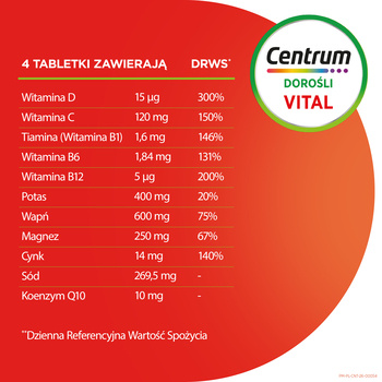Centrum Vital Dorośli, tabletki musujące, smak brzoskwiniowo - jabłkowy, 20 szt.