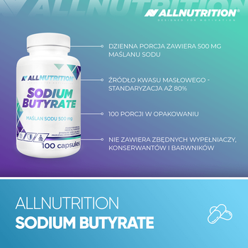 Allnutrition Sodium Butyrate, Maślan sodu 500 mg, kapsułki, 100 szt.