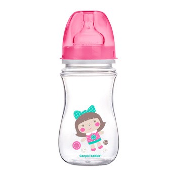 Canpol Easy Start Toys, butelka szerokootworowa, antykolkowa, różowa, 240 ml