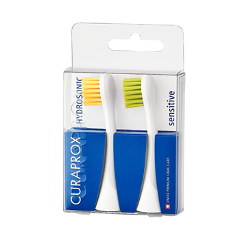 Curaprox Hydrosonic Sensitive Duo, główki szczoteczki sonicznej, żółta i zielona, 2 szt.