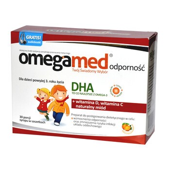 Omegamed Odporność, syrop w saszetkach o smaku pomarańczowym, 30 szt. + Audiobooki GRATIS