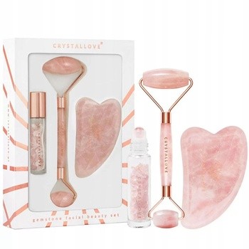 Zestaw Crystallove Rose Quartz, roller do twarzy + płytka gua sha + buteleczka roll-on, 1 szt.