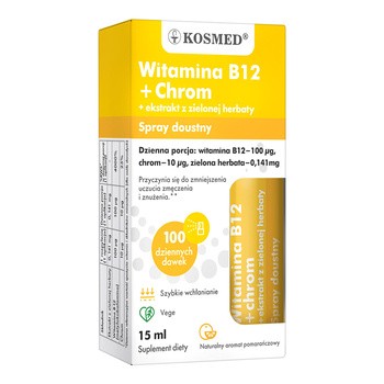 Kosmed Witamina B12 + chrom + ekstrakt z zielonej herbaty, spray doustny, 15 ml
