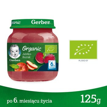 Gerber Organic, przecier jabłko burak, 6 m+, 125 g