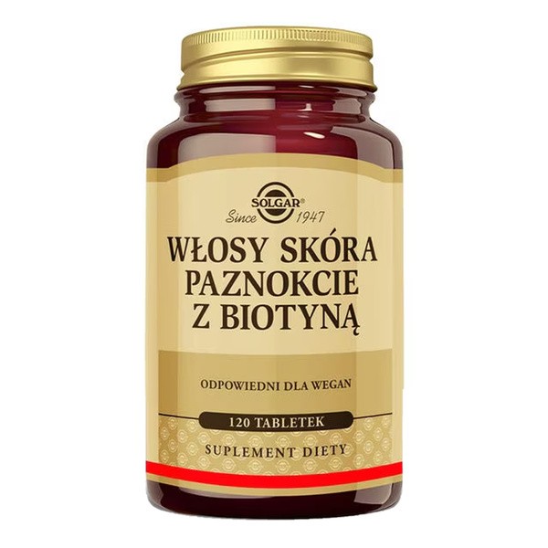 Solgar Solgar Włosy Skóra Paznokcie z Biotyną, tabletki, 120 szt.