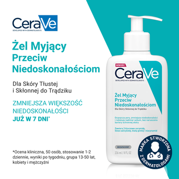 Zestaw CeraVe, żel myjący przeciw niedoskonałościom, 236 ml + nawilżający krem do twarzy SPF 50, 52 ml