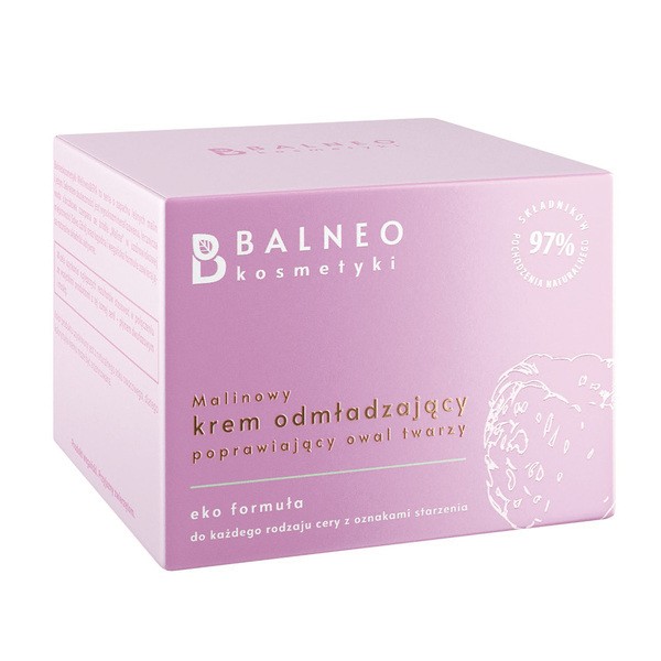 Balneokosmetyki Balneokosmetyki, odmładzający krem malinowy do twarzy, poprawiający owal twarzy, 50 ml