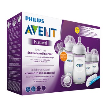Avent Natural, zestaw dla noworodków - butelki i smoczki