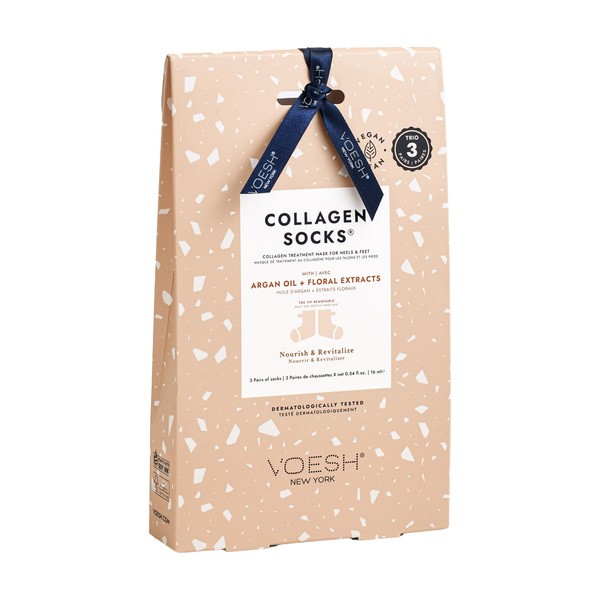 Voesh Voesh, Collagen Socks, maska kolagenowa do pięt i stóp z olejem arganowym, skarpetki, 3 pary — Składniki i ocena