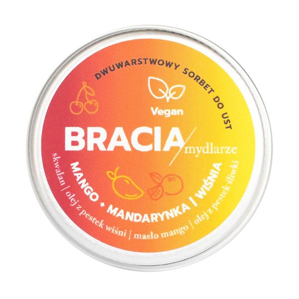 Bracia Mydlarze Bracia Mydlarze, dwuwarstwowy sorbet, nawilżający balsam do ust, Mango, Mandarynka, Wiśnia, 15 ml