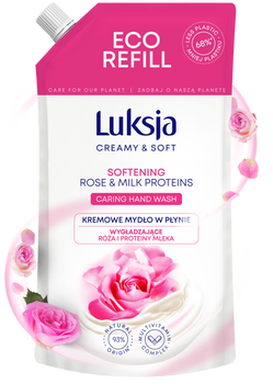 Luksja Creamy & Soft, wygładzające mydło w płynie, Róża i Proteiny Mleka, refill, 400 ml