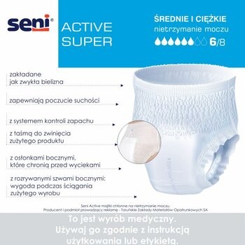 Seni Active Super, majtki chłonne, rozmiar XL, 10 szt.