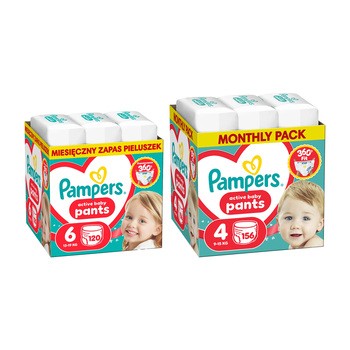 Zestaw Pampers Active Baby Pants, 6, (13-19 kg), 120 szt. + 4, (9-15kg), 156 szt.