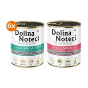 Zestaw 6 x Dolina Noteci Premium Mokra karma dla psa bogata w perliczkę z jabłkiem, puszka, 800 g + 1 x Dolina Noteci Premium Mokra karma dla psa bogata w cielęcinę z zielnym groszkiem, puszka, 800 g