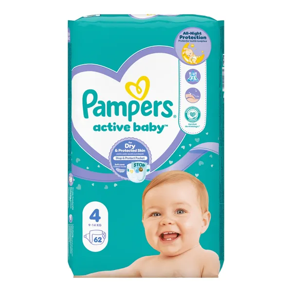 Подгузники Pampers Active Baby 4, без ароматизаторов, 9–14 кг, 62 шт