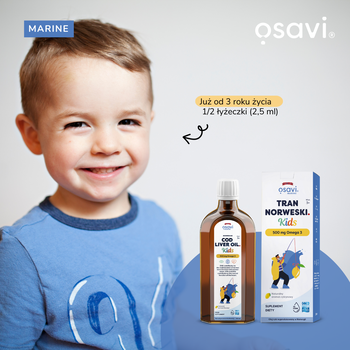 Osavi Tran Norweski Kids 500 mg Omega 3, cytrynowy, olej, 250 ml