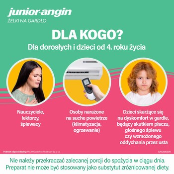 Junior-angin Żelki na gardło, żelki, smak truskawkowy, 30 szt.