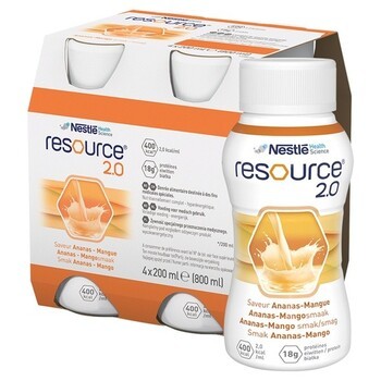 Zestaw 6 x Resource 2.0, płyn o smaku ananas-mango, 4 x 200 ml