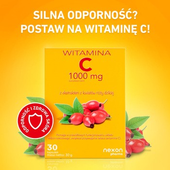 Nexon Pharma Witamina C 1000 mg z ekstraktem z kwiatów dzikiej róży, kapsułki, 30 szt.