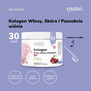 Osavi Kolagen Włosy, Skóra i Paznokcie, proszek, smak wiśniowy, 150 g