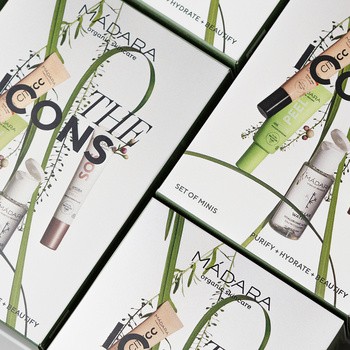 Zestaw Madara The Icons Set Medium, woda micelarna, 50 ml + rozjaśniająca maska z kwasamia AHA, 17 ml + krem do twarzy, 15 ml + krem CC SPF15, 15 ml