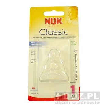 Nuk Classic, silikonowy smoczek do mleka, 0-6 m, 1 szt.