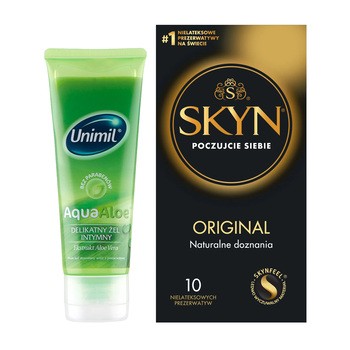 Zestaw Unimil, prezerwatywy Skyn Original + żel intymny AquaAloe