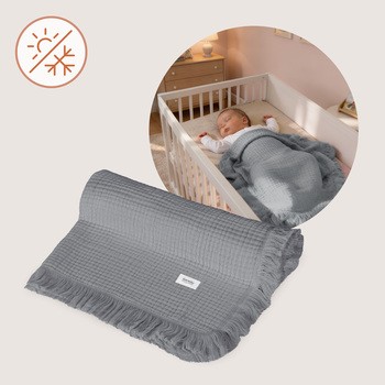 Lionelo Muslin Blanket, niemowlęcy kocyk muślinowy, Grey Dove, 1 szt.