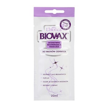 Biovax, intensywnie regenerująca maseczka do włosów ciemnych, 20 ml, 1 saszetka