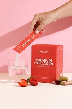 Natu Care Premium Collagen 5000 mg, saszetki z proszkiem, smak truskawka-rabarbar, 30 szt.