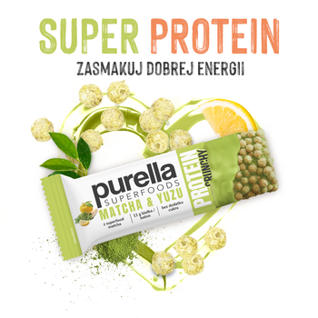 Purella Superfoods, Crunchy Matcha &Yuzu, baton proteinowy, 45 g