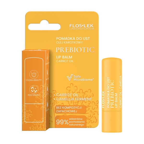 FlosLek Laboratorium Flos-Lek Prebiotic, Prebiotyczna pomadka do ust, olej karotkowy, 4 g — Składniki i ocena