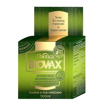 Biovax Bambus & Olej Avocado, intensywnie regenerująca maseczka do włosów, 500 ml